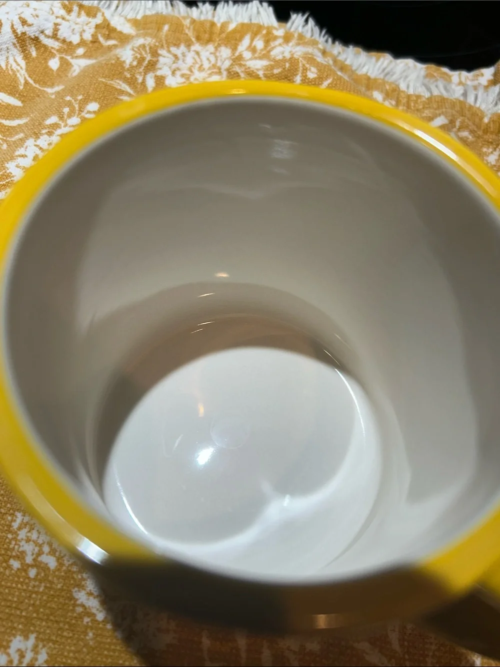 Anthropologie Yellow and White Hand-Painted Ceramic Mug with letter K